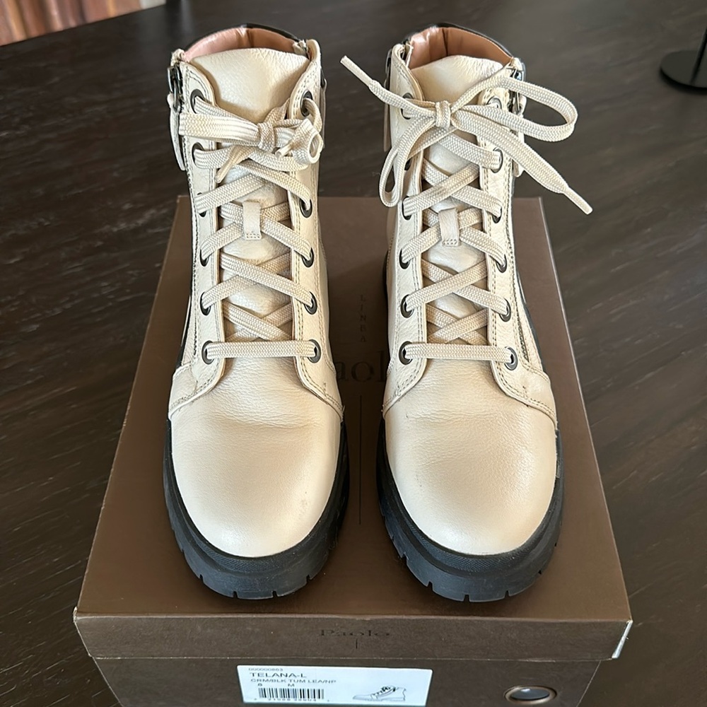 Linea Paolo Telana-L Cream/Black Lace Up Boot 8